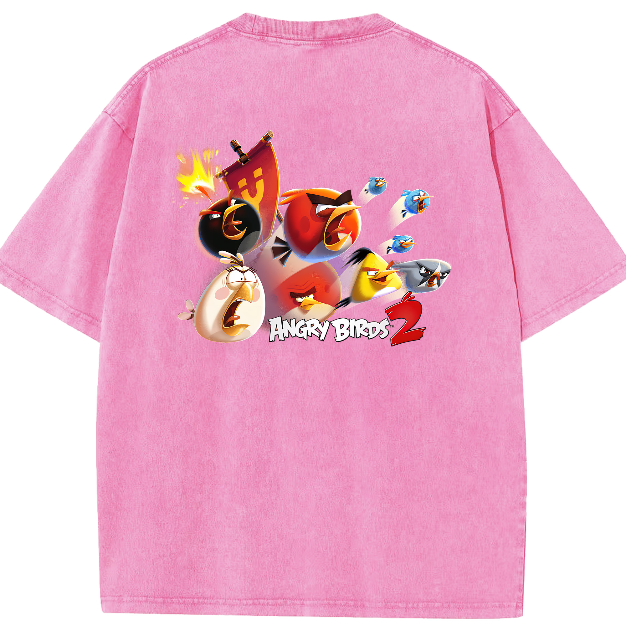 （画像用） Angry Birds アングリーバード 綿100% ヴィンテージ風 半袖Tシャツ（背面プリント）